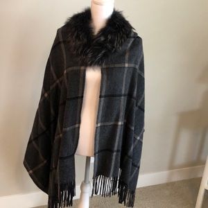 Fur trimmed cashmere wrap - real fur